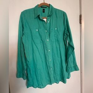 RALPH LAUREN Teal Button Down Linen Shirt
